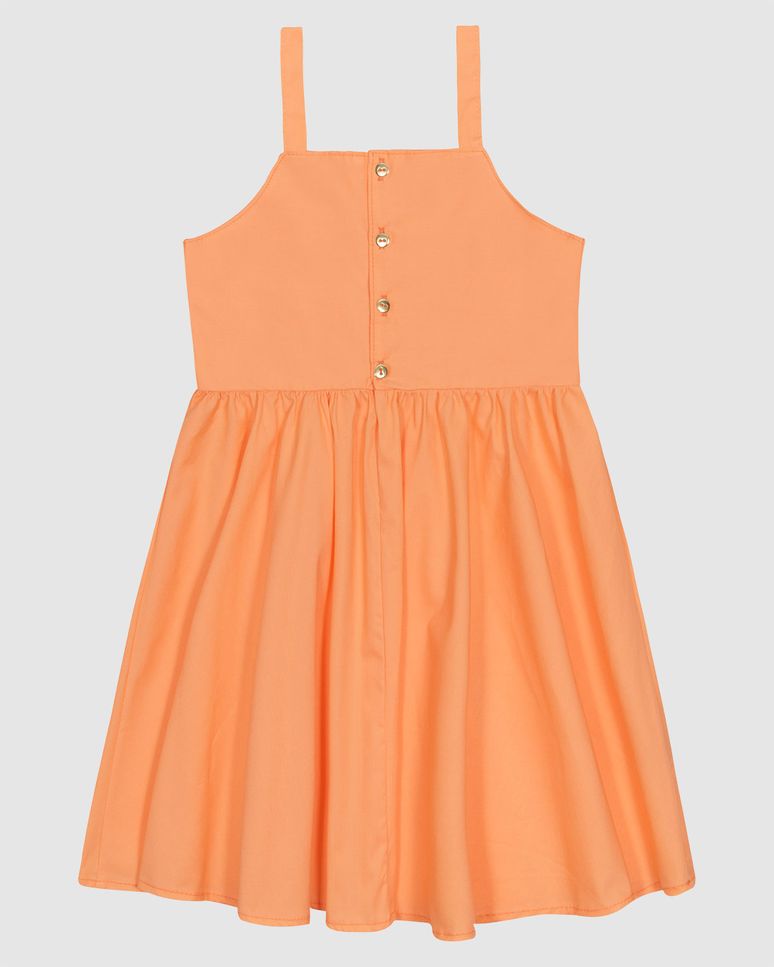 Vestido Menina Decote Reto Alça Fina Em Tricoline Com Elastano - Carinhoso