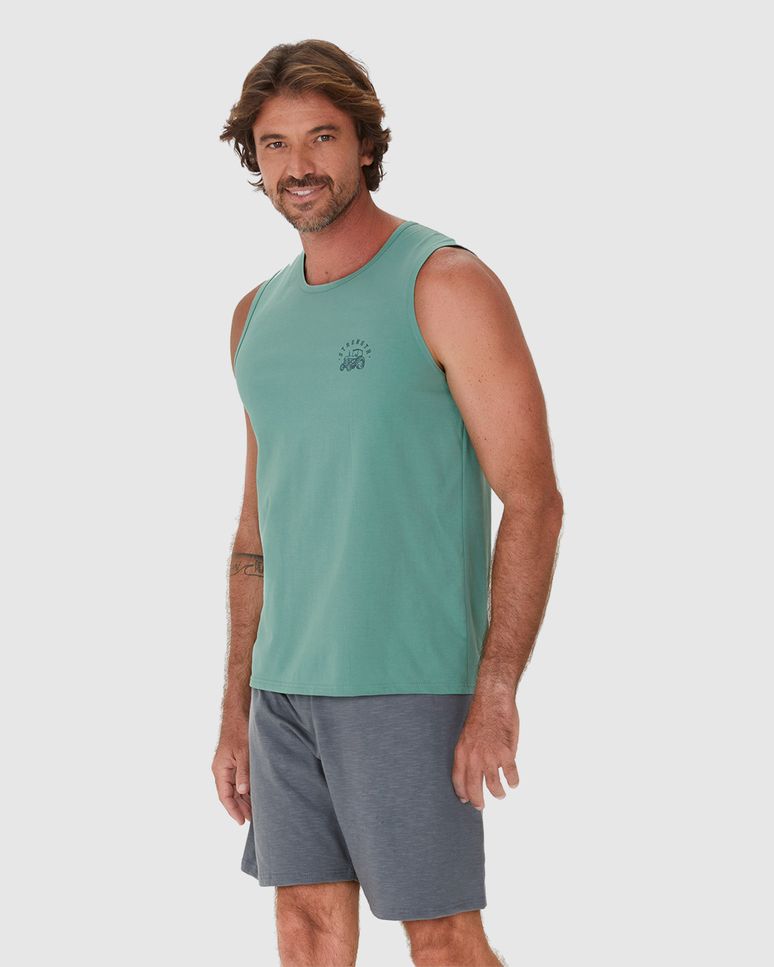 Pijama Masculino Regata Gola Redonda Alça Larga Em Algodão