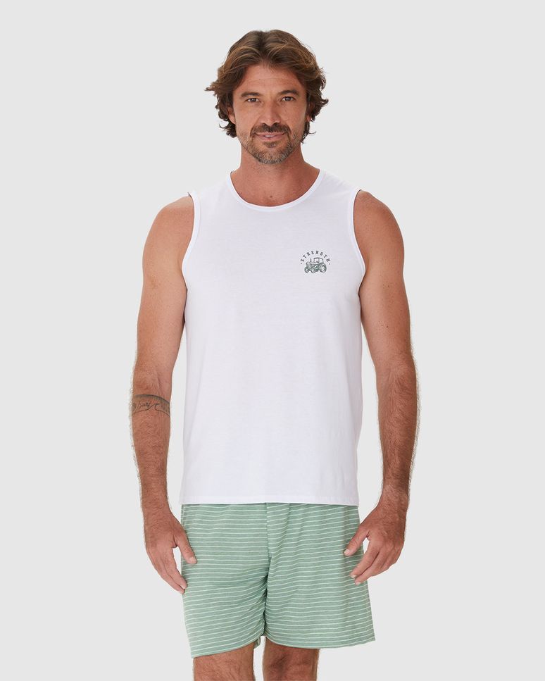 Pijama Masculino Regata Gola Redonda Alça Larga Em Algodão