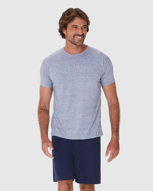 Pijama Masculino Camiseta Gola Redonda Manga Curta Em Algodão
