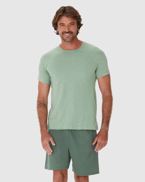 Pijama Masculino Camiseta Gola Redonda Manga Curta Em Algodão