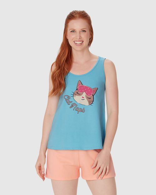 Pijama Feminino Regata Estampada E Shorts Em Algodão