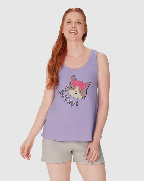 Pijama Feminino Regata Estampada E Shorts Em Algodão