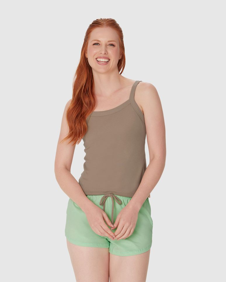 Pijama Feminino Regata Alça Fina E Shorts Em Algodão