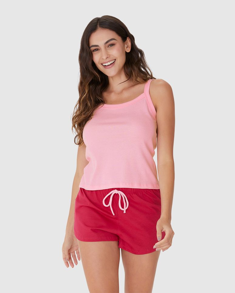 Pijama Feminino Regata Alça Fina E Shorts Em Algodão