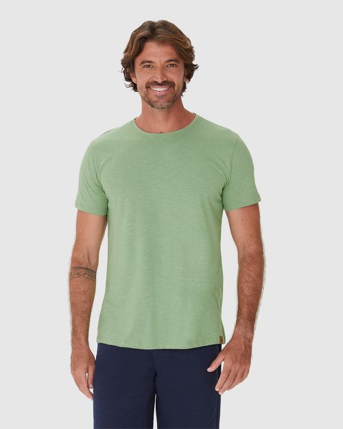 Camiseta Masculina Gola Redonda Manga Curta Em Mix Malha Diferenciada
