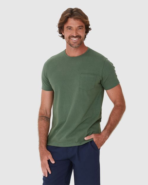 Camiseta Masculina Manga Curta Bolso Frontal Em Algodão