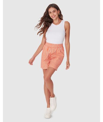 Shorts Feminino Cós Elástico Bolso Embutido Em Tricoline Com Elastano