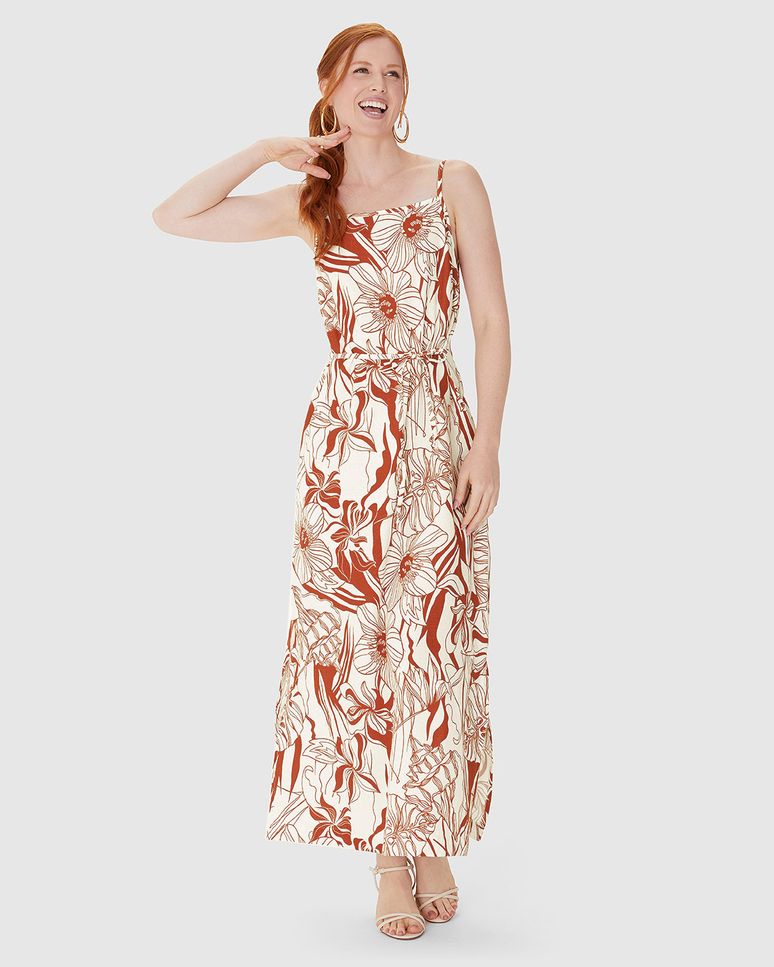 Vestido Midi Feminino Decote Reto E Fenda Lateral Em Viscolinho