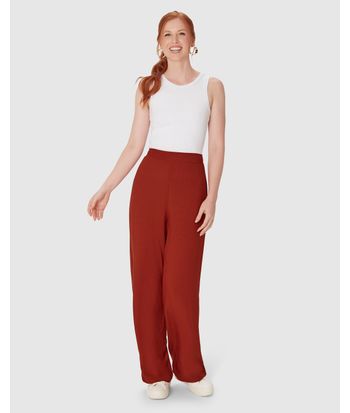 Calça Reta Feminina Cintura Alta Em Viscose
