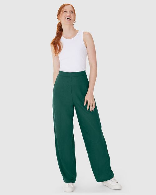 Calça Reta Feminina Cintura Alta Em Viscolinho