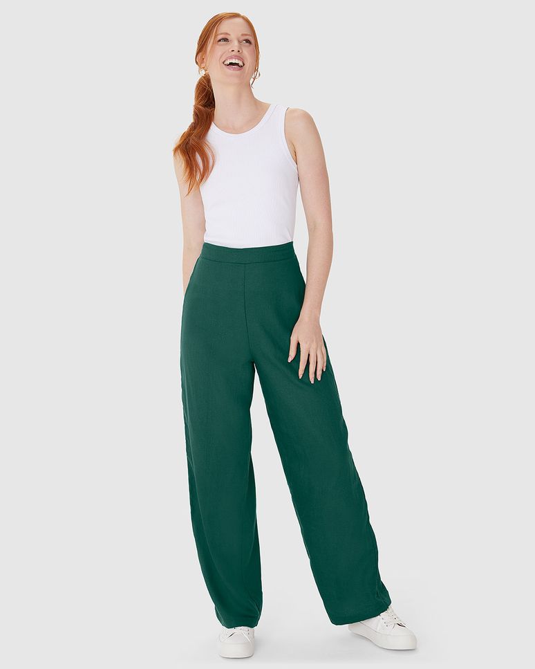 Calça Reta Feminina Cintura Alta Em Viscolinho