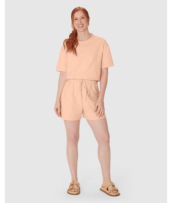 Shorts Feminino Amplo Cós Elástico Em Malha Tweed
