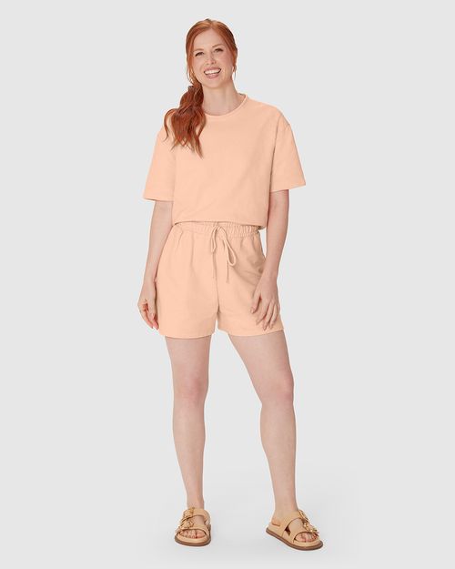 Shorts Feminino Amplo Cós Elástico Em Malha Tweed