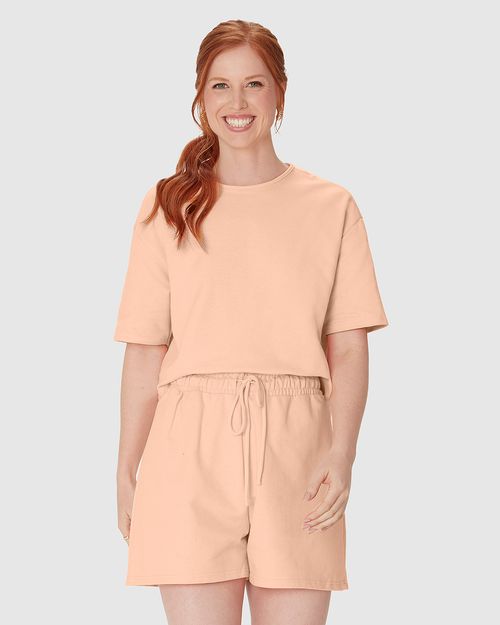 Blusa Ampla Feminina Manga Curta Em Malha Tweed E Moletinho