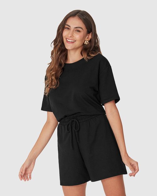 Blusa Ampla Feminina Manga Curta Em Malha Tweed E Moletinho