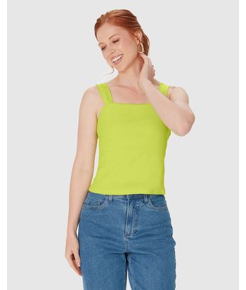Regata Cropped Feminina Decote Quadrado Em Algodão