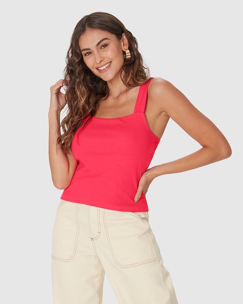 Regata Cropped Feminina Decote Quadrado Em Algodão