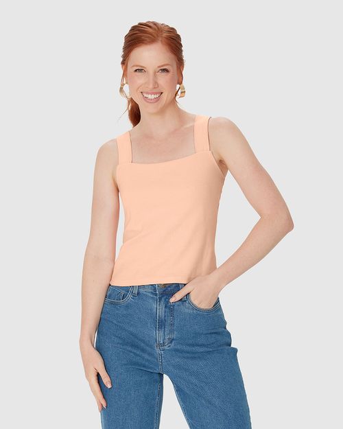 Regata Cropped Feminina Decote Quadrado Em Algodão