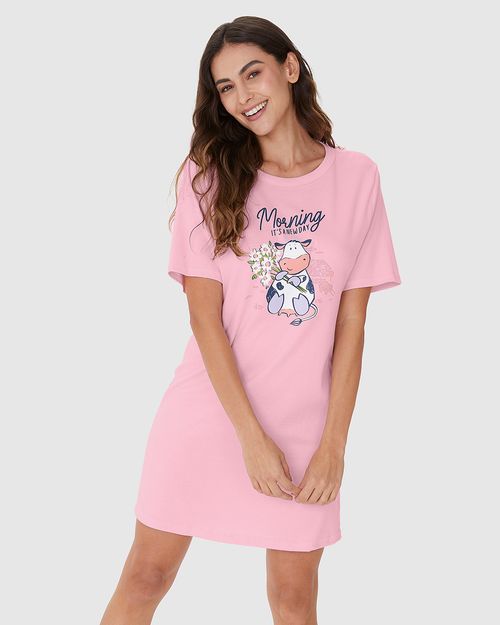 Camisola Feminina Manga Curta Estampa Frontal Em Algodão