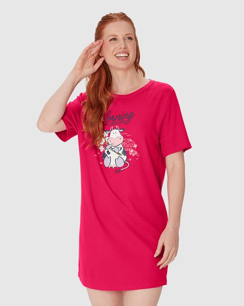 Camisola Feminina Manga Curta Estampa Frontal Em Algodão