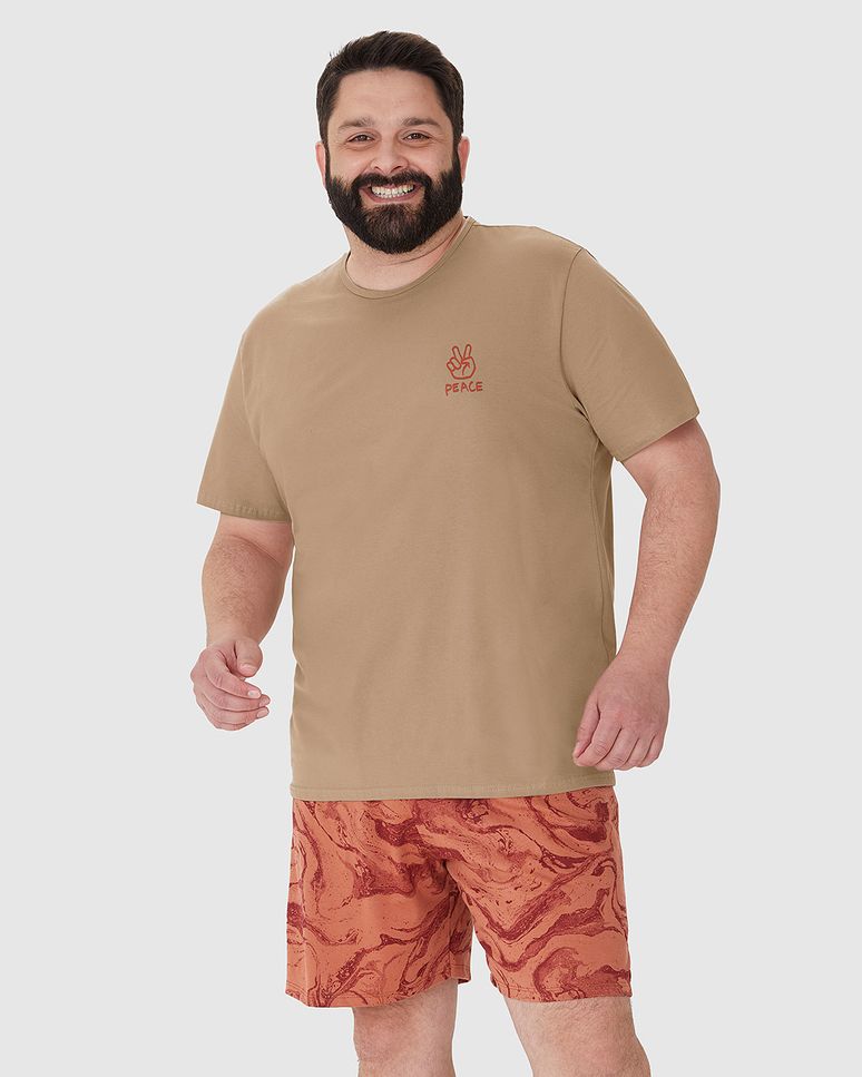 Pijama Masculino Plus Size Camiseta Manga Curta Em Algodão