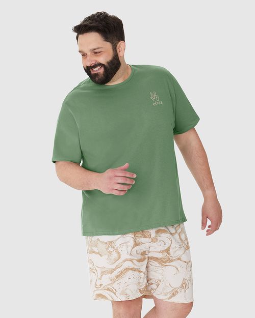 Pijama Masculino Plus Size Camiseta Manga Curta Em Algodão