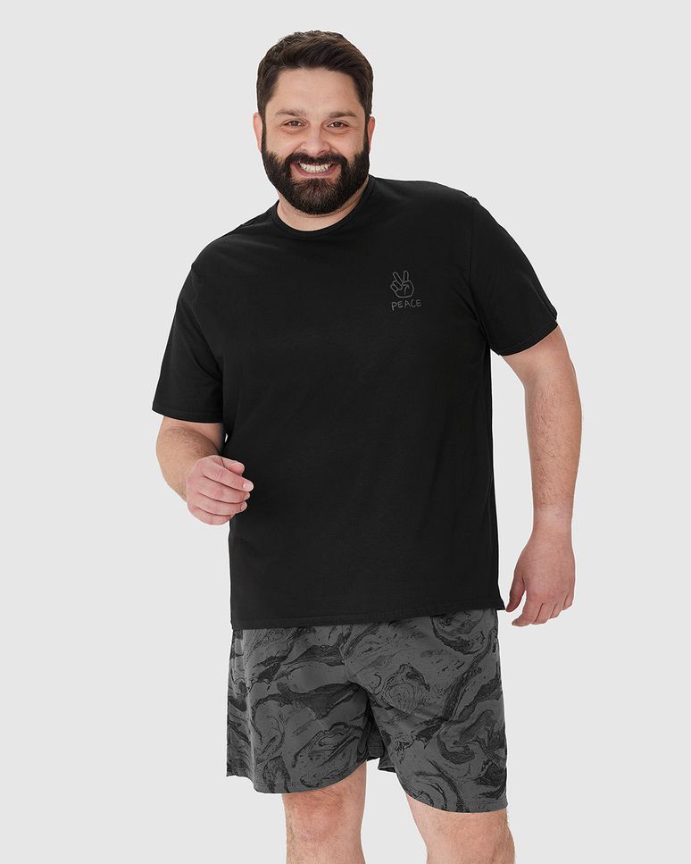 Pijama Masculino Plus Size Camiseta Manga Curta Em Algodão
