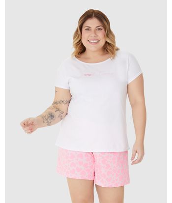 Pijama Feminino Plus Size Blusa Manga Curta E Shorts Em Algodão