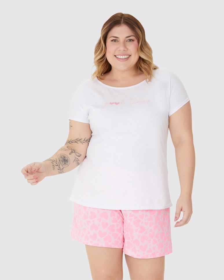 Pijama Feminino Plus Size Blusa Manga Curta E Shorts Em Algodão
