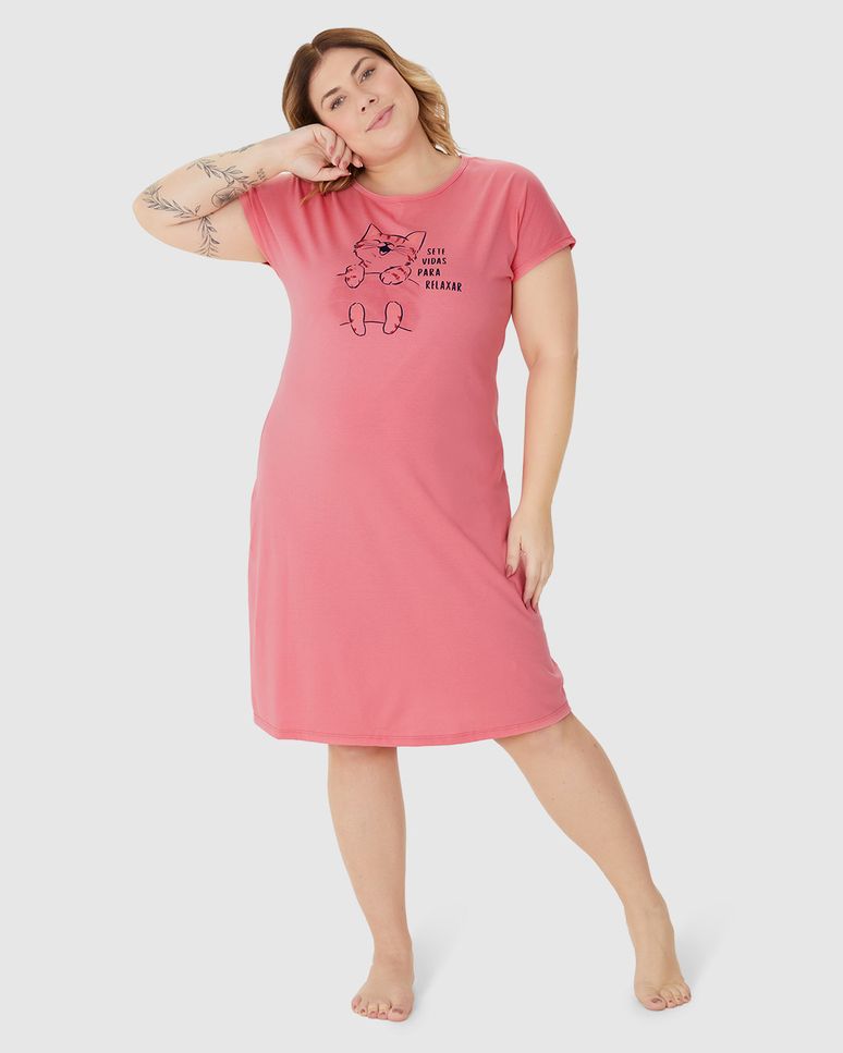 Camisola Feminina Plus Size Estampa Frontal Em Algodão