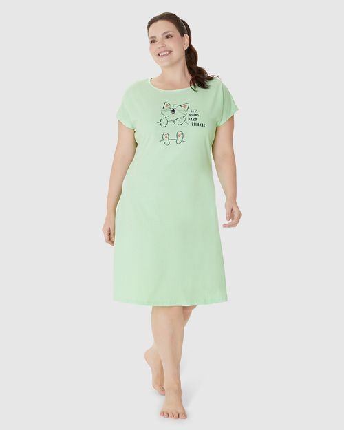 Camisola Feminina Plus Size Estampa Frontal Em Algodão