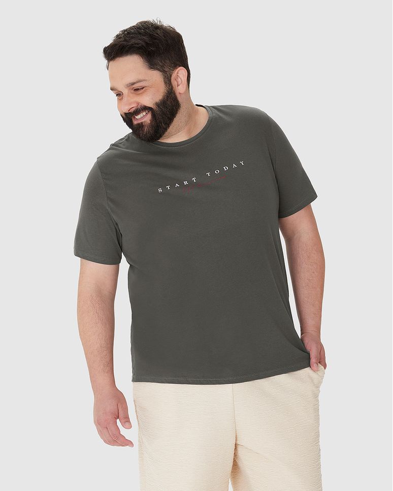 Camiseta Masculina Plus Size Decote Redondo Estampa Frontal Em Algodão