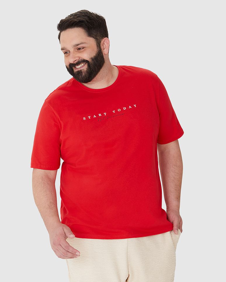 Camiseta Masculina Plus Size Decote Redondo Estampa Frontal Em Algodão