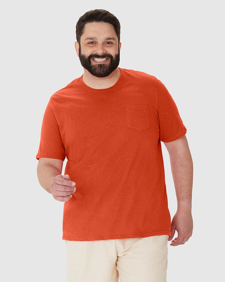 Camiseta Masculina Plus Size Bolso Frontal Em Malha Botonê