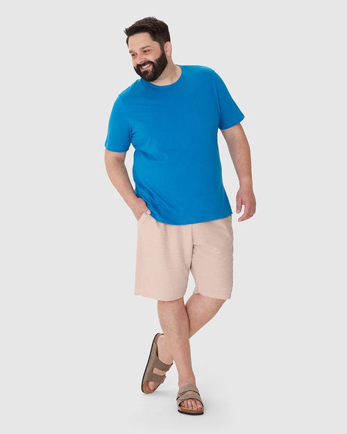 Bermuda Masculina Plus Size Cós Elástico Em Moletom Texturizado