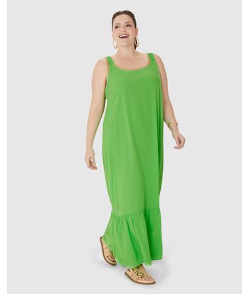 Vestido Midi Feminino Plus Size Alça Com Elástico Em Viscose
