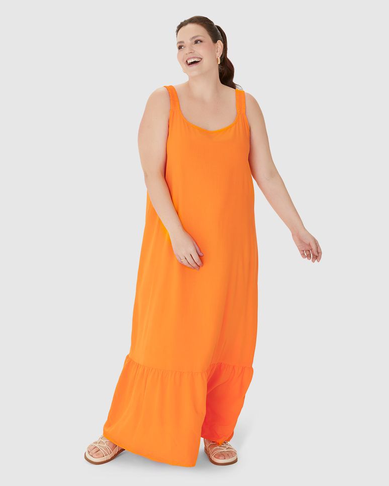 Vestido Midi Feminino Plus Size Alça Com Elástico Em Viscose