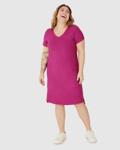 Vestido Feminino Plus Size Decote V Fenda Lateral Em Malha Viscose Canelada