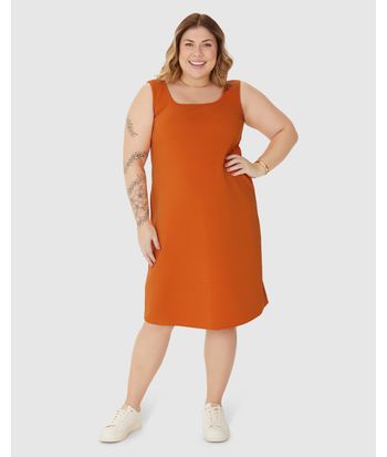 Vestido Feminino Plus Size Decote U Sem Manga Em Malha Canelada Gorgurinho