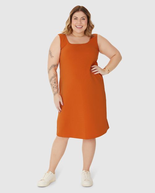 Vestido Feminino Plus Size Decote U Sem Manga Em Malha Canelada Gorgurinho