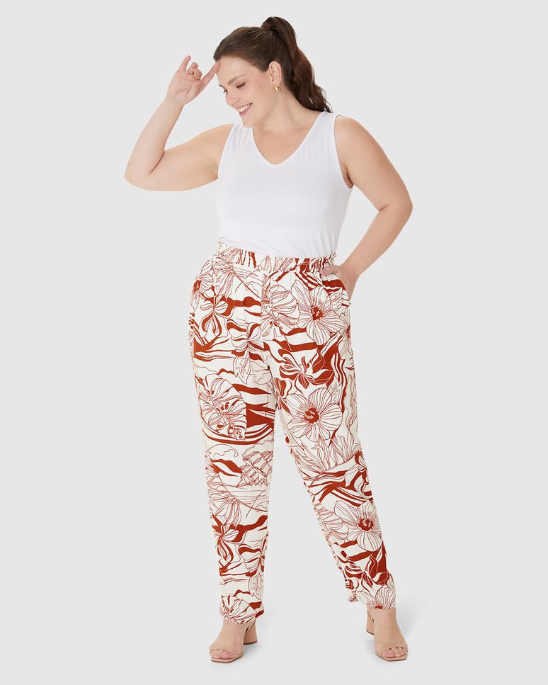 Calça Feminina Plus Size Jogger Bolso Faca Em Viscose Sarjada