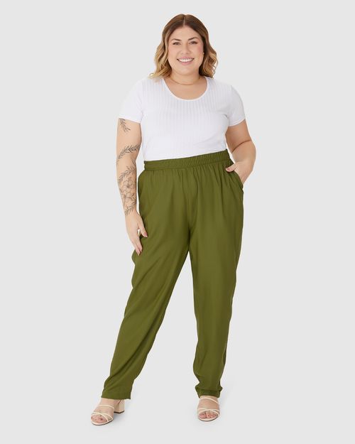 Calça Feminina Plus Size Jogger Bolso Faca Em Viscose Sarjada
