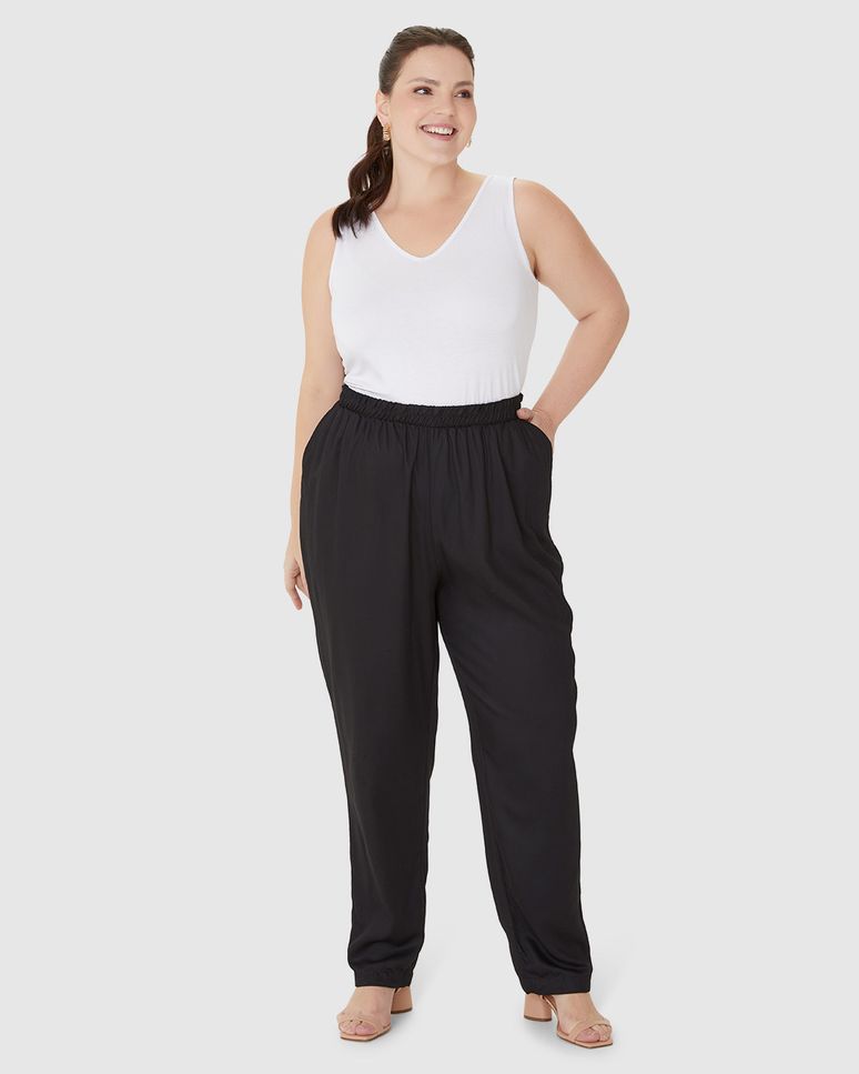 Calça Feminina Plus Size Jogger Bolso Faca Em Viscose Sarjada