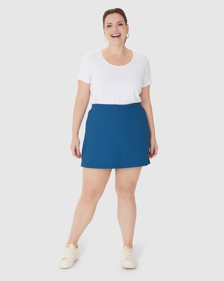 Shorts Saia Feminino Plus Size Em Malha Jacquard Lurex