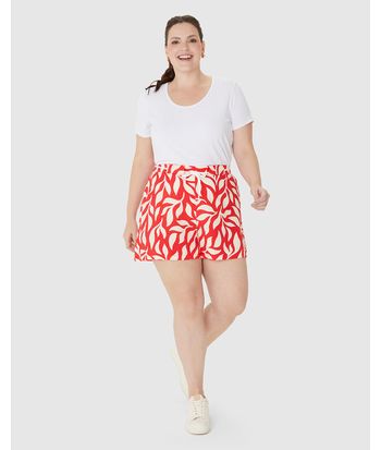 Shorts Feminino Plus Size Cadarço Frontal Estampado Em Viscose