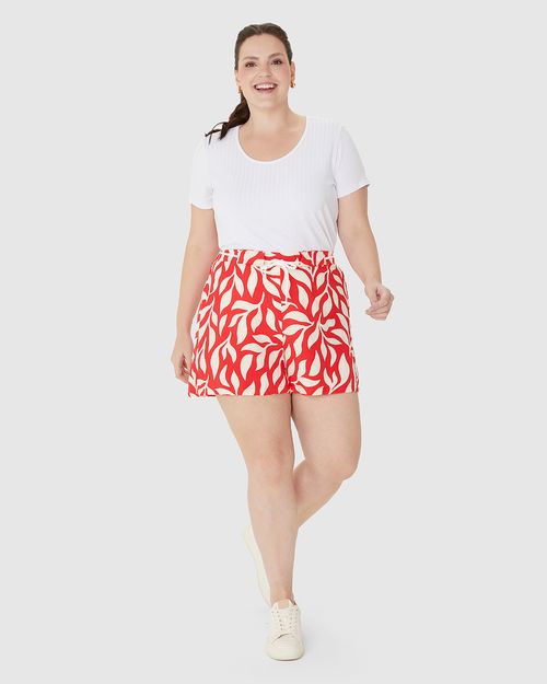 Shorts Feminino Plus Size Cadarço Frontal Estampado Em Viscose