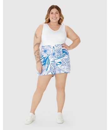 Shorts Feminino Plus Size Cadarço Frontal Estampado Em Viscose