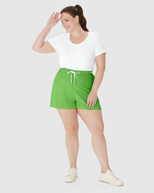 Shorts Feminino Plus Size Cadarço Frontal Em Viscose