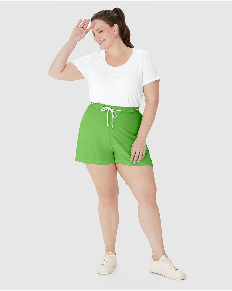 Shorts Feminino Plus Size Cadarço Frontal Em Viscose VERDE - Malwee